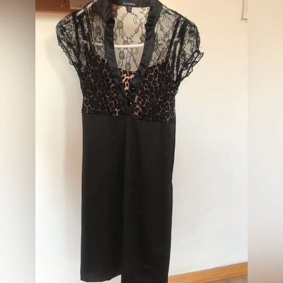 Le chateau dress black , strechy bottom , lace on top, leopard camisole under - Picture 1 of 5